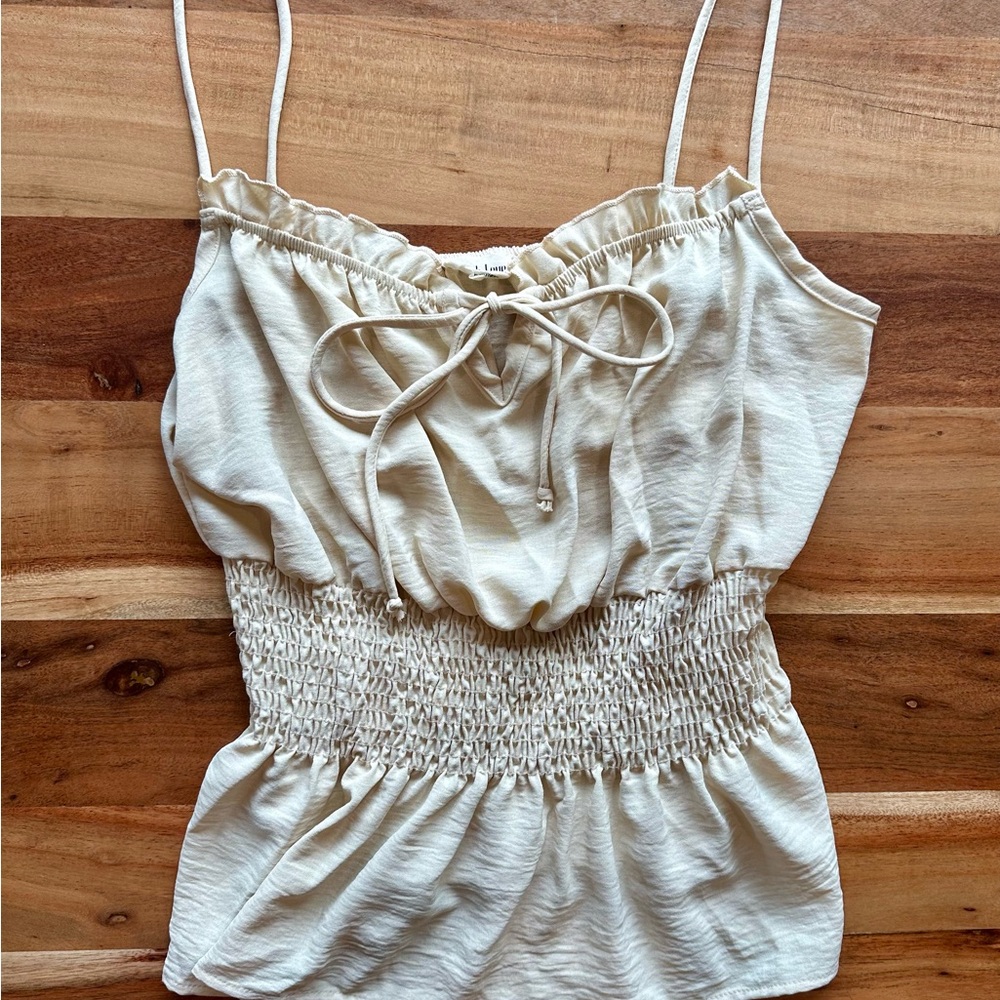 Cream Smocked Tanktop